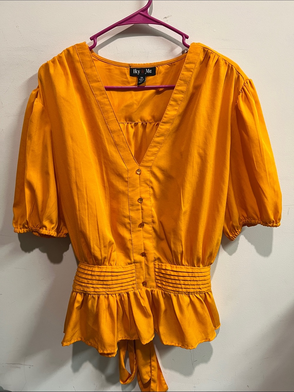 Orange V-Neck Peplum Blouse